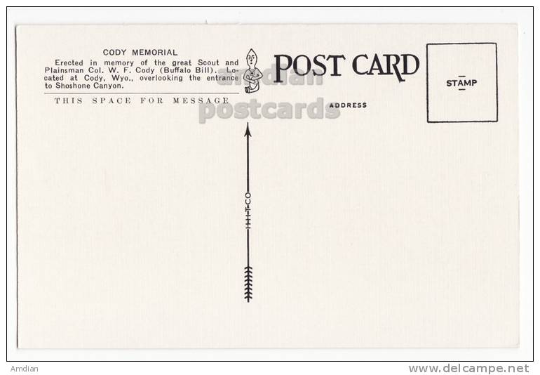 SHOSHONE CANYON -CODY MEMORIAL STATUE -BUFFALO BILL- WYOMING -WY - C1940s-1950s Vintage Postcard [o2921] - Cody
