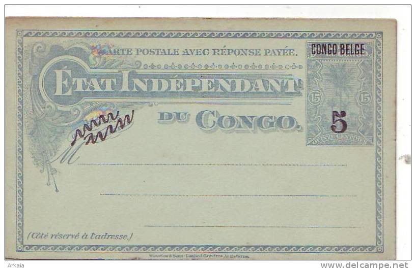 CONGO BELGE = Entier Postal Avec Réponse 2 X 5c (vierge) - Congo Belge