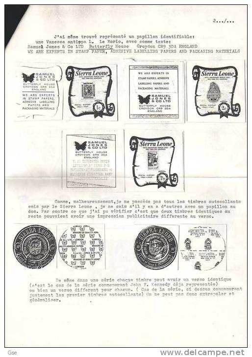 LES PAPILLONS "CACHES" DES TIMBRES DU SIERRA LEONE (6 Pages) - French (from 1941)