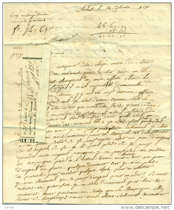 Belgique - Précurseur De Anvers Vers Nimy-s-Mons 14/09/1831, Cachet Mons Verso, Très Propre, See Scan - 1830-1849 (Unabhängiges Belgien)