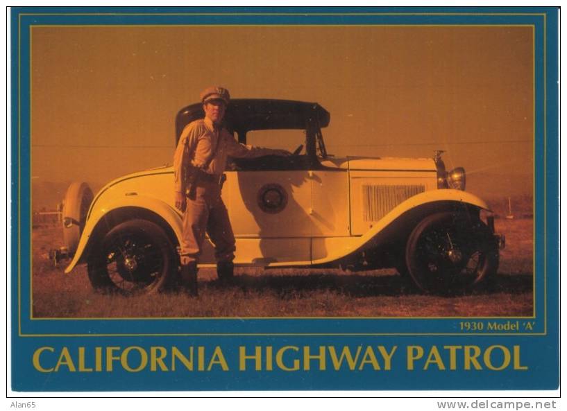 California Highway Patrol Officer And Auto, Police Cars Vehicle, C1990s Vintage Postcard - Police - Gendarmerie