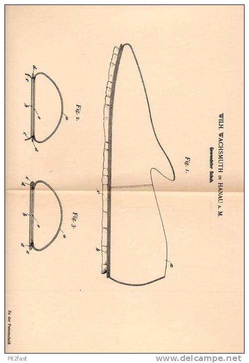 Original Patentschrift - W. Wachsmuth In Hanau A.M. , 1899 , Gewendeter Schuh , Schuhmacher , Schuster , Schuhe !!! - Shoes