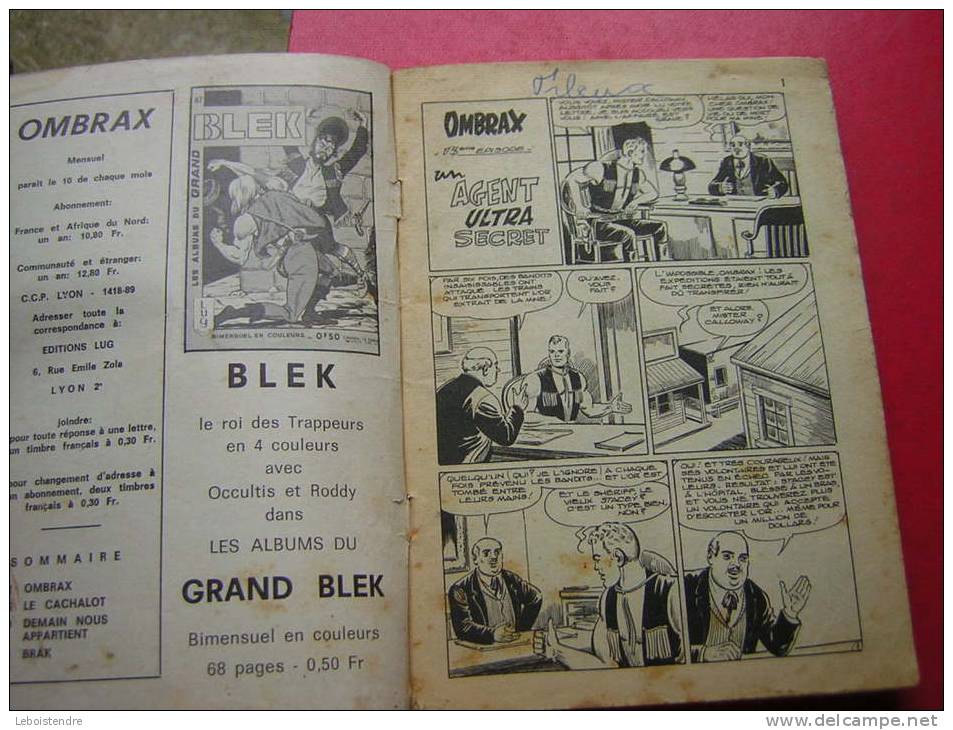 RARE BD PETIT FORMAT  OMBRAX N° 13 MENSUEL 10 FEVRIER 1967  ETAT CORRECTE MAIS INCOMPLET MANQUE PAGE 63 A 68