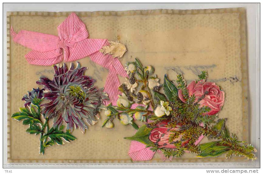 E1056 - Fleurs - Rubans - Carte En Celluloïd - Other & Unclassified