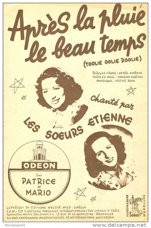 Partition Musicale ´Après La Pluie Le Beau Temps´ Chanté Par Les Soeurs ETIENNE (Musique Arthur Beul) - Choral