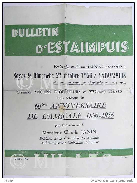 Lot De 2 Bulletins D'Estaimpuis, Octobre 1956, N°118 Et 119. 60ème Anniversaire De L'Amicale 1896-1956. - Sonstige & Ohne Zuordnung