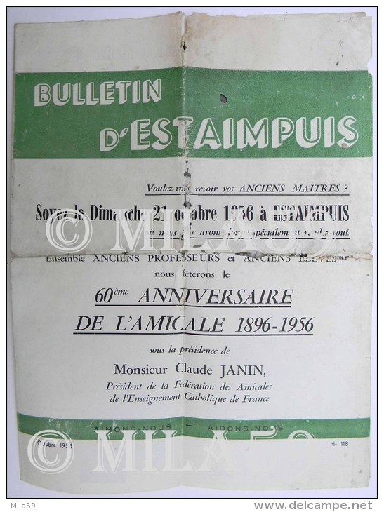 Lot De 2 Bulletins D'Estaimpuis, Octobre 1956, N°118 Et 119. 60ème Anniversaire De L'Amicale 1896-1956. - Sonstige & Ohne Zuordnung