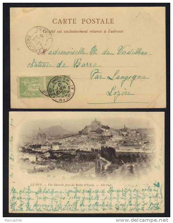 LE PUY EN VELAY - HAUTE LOIRE - TYPE SAGE / 1900 CARTE POSTALE VOYAGEE (ref EP1051) - 1898-1900 Sage (Tipo III)