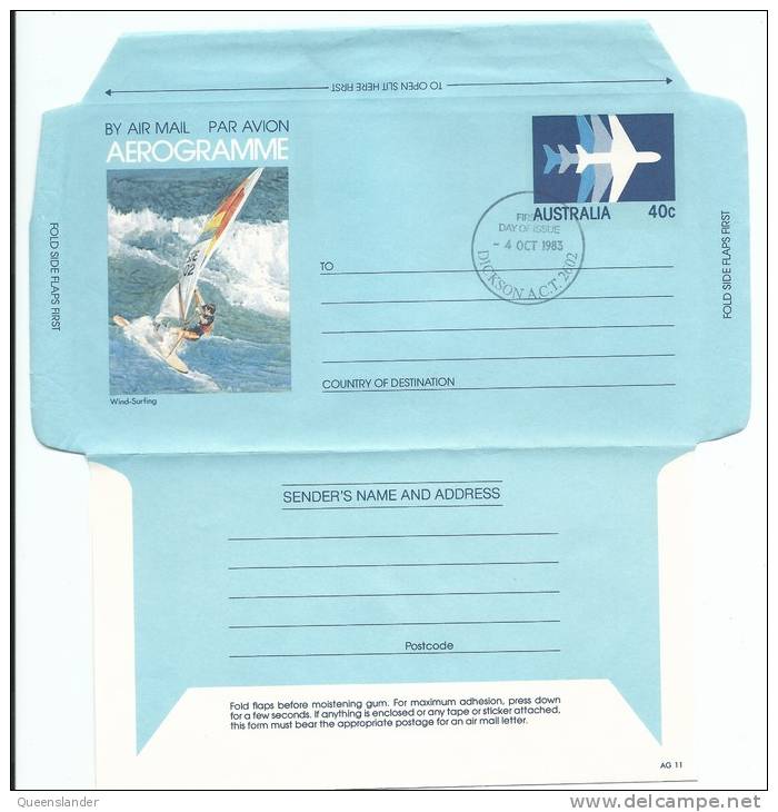 1983 Wind Surfing 40 Cent Aerogramme First Day Of Issue 4 Oct 1983 Dickson ACT 2602 Folded But Lovely Condition - Aerograms