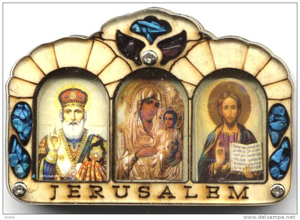 Car Or Wall Icon Wood With Jerusalem Stone From Jerusalem Holy Land - Religion & Esotericism