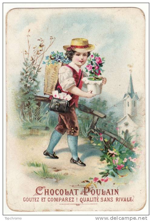 CHROMO Chocolat Poulain Enfant Garçon Fleurs Sacoche Lettres Plis Courrier - Poulain