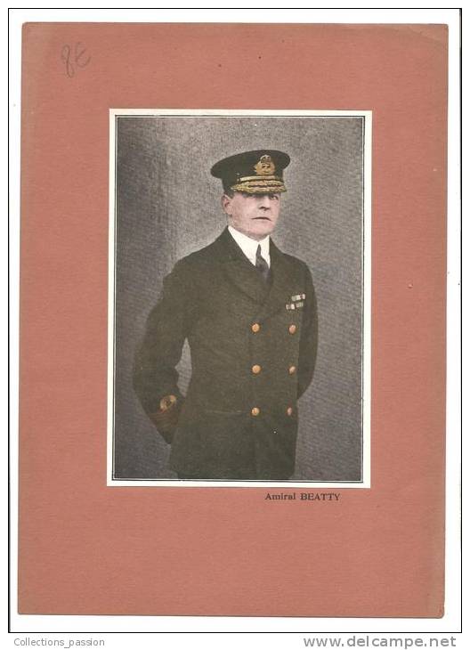 Histoire, Militaria, "Amiral Beatty", Fiche Sur Support Fond Marron - History