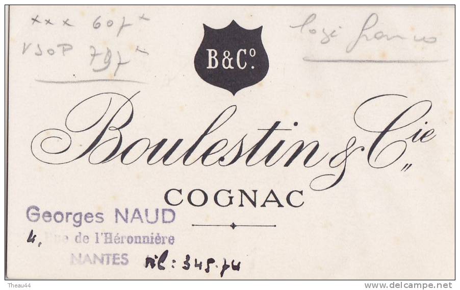 ¤¤  -  Attention Carte De Visite (dim 11 X 7)  -  COGNAC  -  Maison Boulestin & Cie     -  ¤¤ - Cartes De Visite