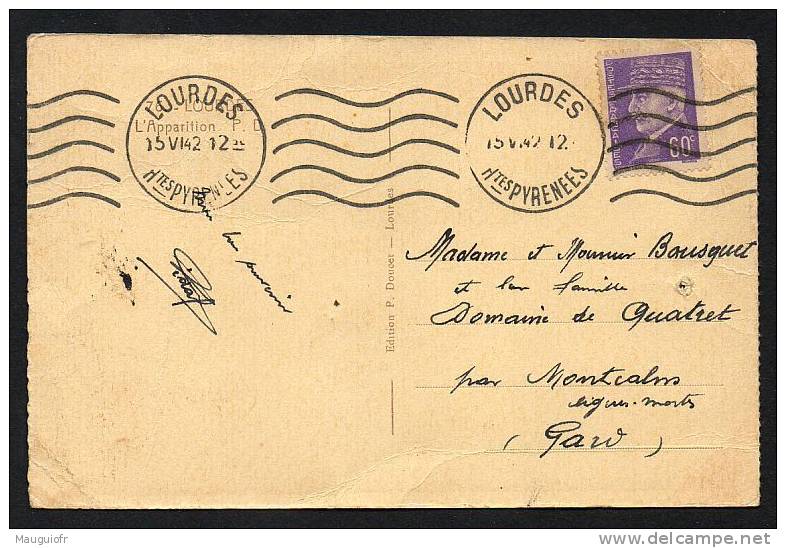 DF / FRANCE SUR CARTE POSTALE DE LOURDES / TP 509 TYPE PETAIN / OBL. LOURDES 1942 - 1941-42 Pétain