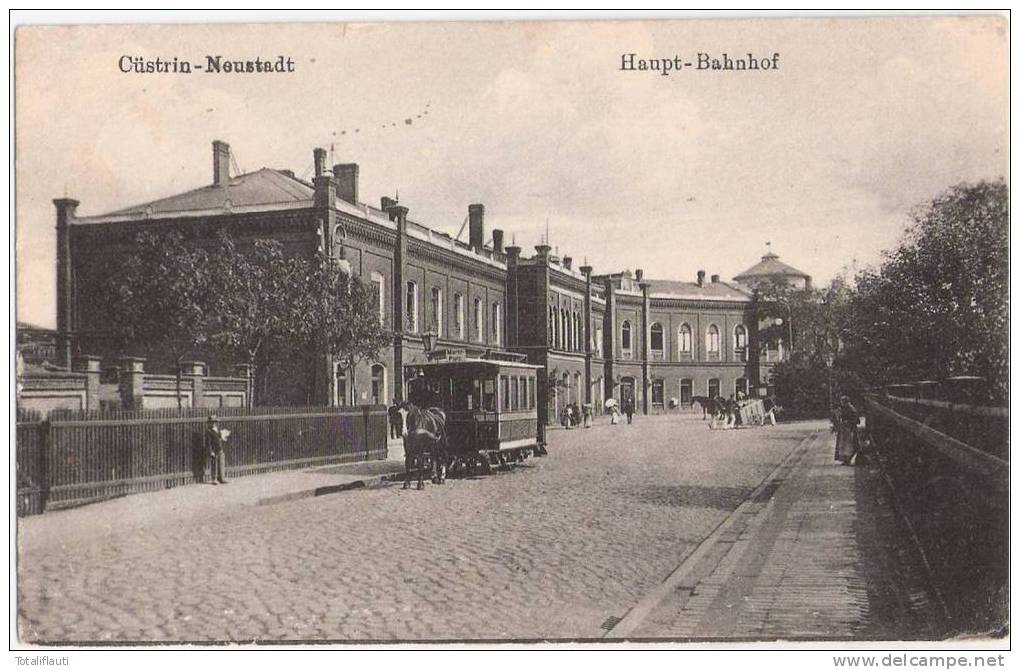 Küstrin Neustadt Bahnhof Pferde Bahn Linienschild Marktplatz Feldpost Pionier Bataillon 4.4.1918 Kostrzyn Nad Odra - Neumark