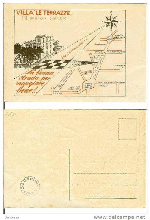 Roma: Villa "Le Terrazze" Via Morgagni 3-5. Cartolina Pubblicitaria Anni '40-'50 (ristorante, Trattoria, Albergo, Hotel) - Bares, Hoteles Y Restaurantes