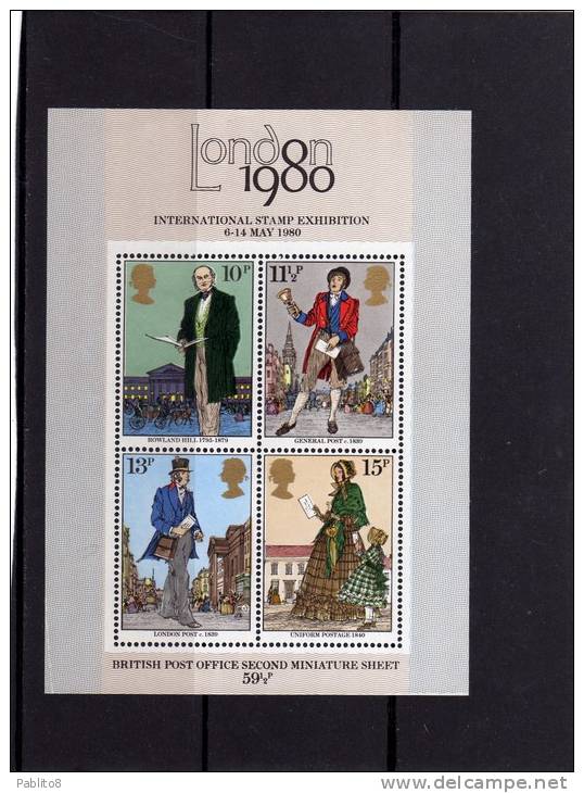 GREAT BRITAIN GRAN BRETAGNA 1980 LONDON EXHIBITION ROWLAND HILL BLOCK SHEET ESPOSIZIONE FILATELICA LONDRA MNH FOGLIETTO - Blocs-feuillets