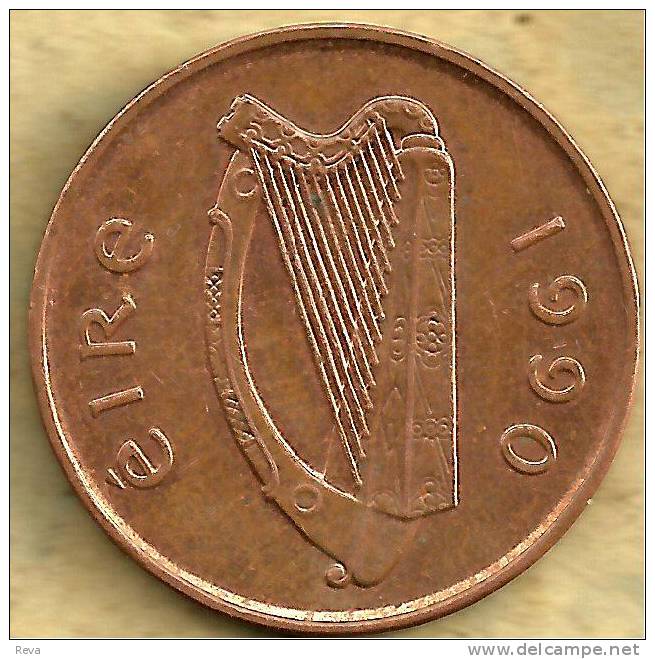 IRELAND 2 PENCE FISH (?) FRONT MUSICAL INSTRUMENT BACK 1990 VF+ KM?  READ DESCRIPTION CAREFULLY !!! - Irland