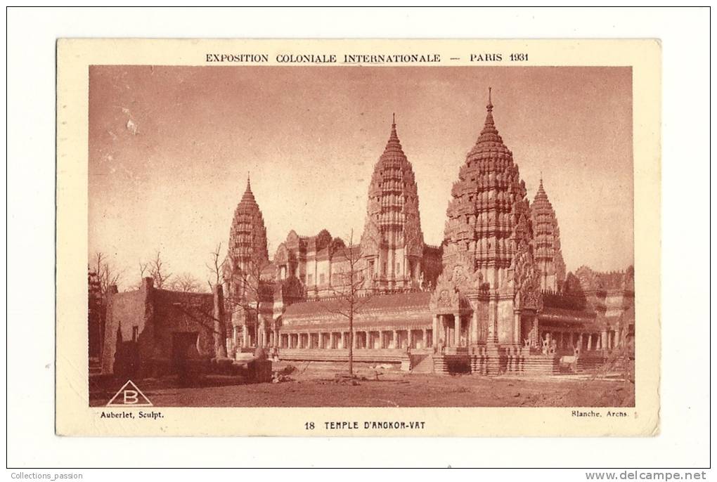 Cp, 75, Paris, Exposition Coloniale Internationale - Paris 1931, Temple D'Angkor-Vat - 18, Voyagée 1931 - Expositions