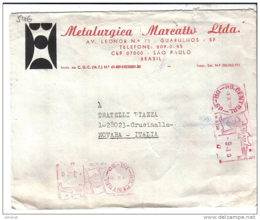 TZ546 - BRASILE  , Lettera Per L'Italia 3/10/1979 . Targhetta " Rossa " - Covers & Documents