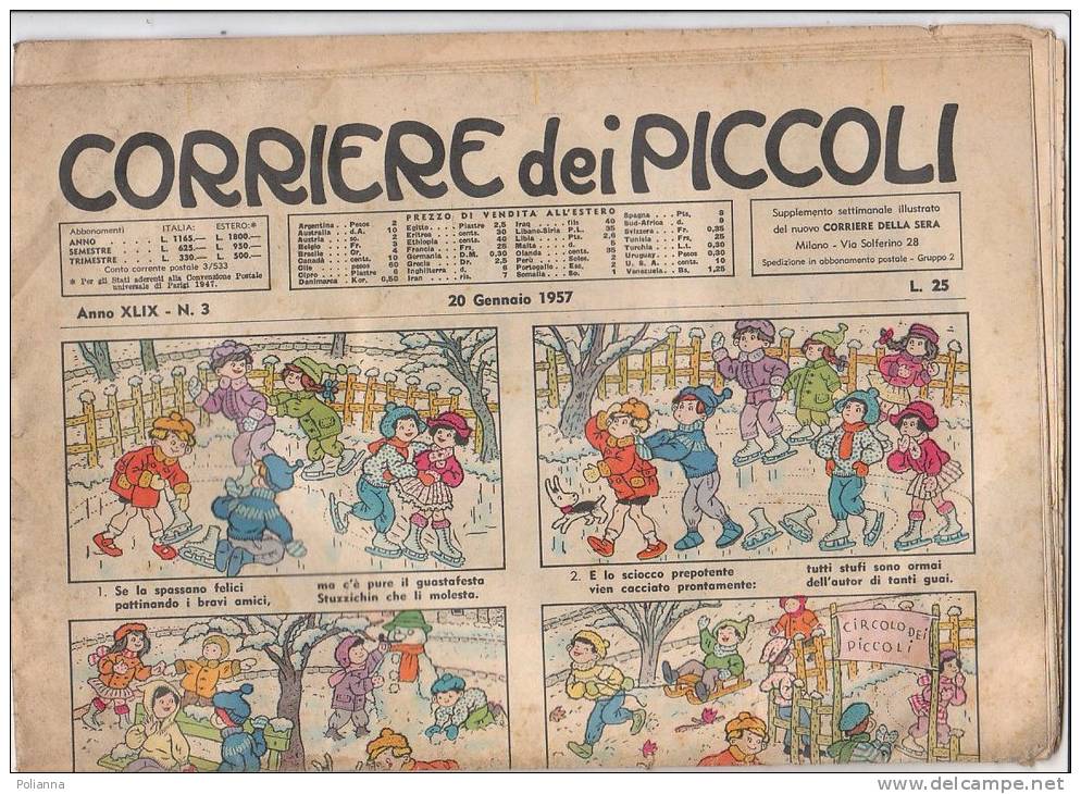C0781 - CORRIERE DEI PICCOLI 20 Gennaio 1957/Illustrazioni PORCIAN/NIDASIO/GALILEO GALILEI/ATLANTE EUROPA :MEDITERRANEO - Corriere Dei Piccoli