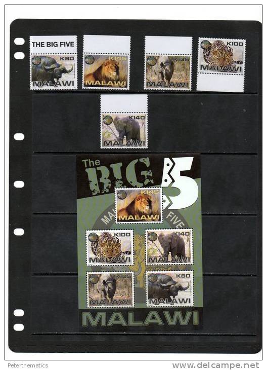 MALAWI,2011, BIG FIVE, LION, RHINO, LEOPARD,ELEPHANT,5v+SHEETLET, MNH,SCARCE - Roofkatten