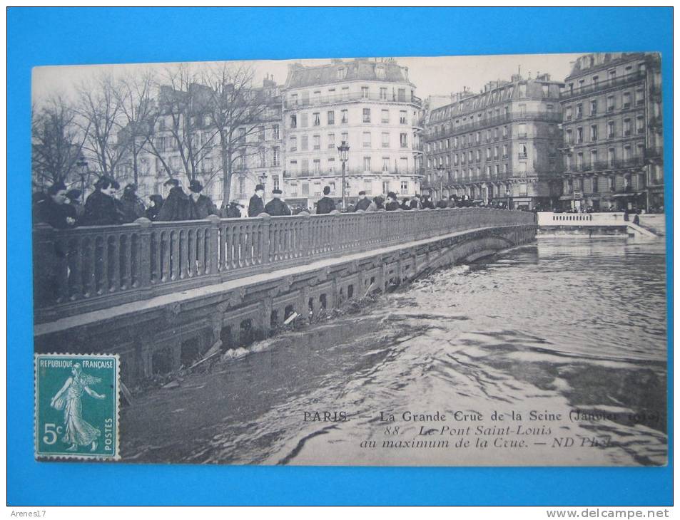 75 , PARIS 4ieme : INNONDATIONS JANVIER 1910:Le PONT SAINT LOUIS Au Max. De La CRUE: Animée , Carte En Trés Bon état - Inondations