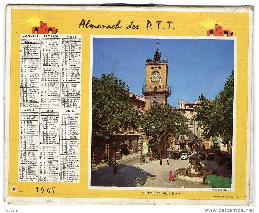 CALENDRIER ORIGINAL 1961  RECTO VERSO   LE CHATEAU DE TARASCON  L HOTEL DE VILLE D AIX    FEUILLET DE L AUDE - Kleinformat : 1961-70