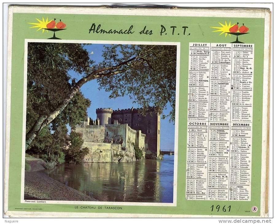 CALENDRIER ORIGINAL 1961  RECTO VERSO   LE CHATEAU DE TARASCON  L HOTEL DE VILLE D AIX    FEUILLET DE L AUDE - Small : 1961-70