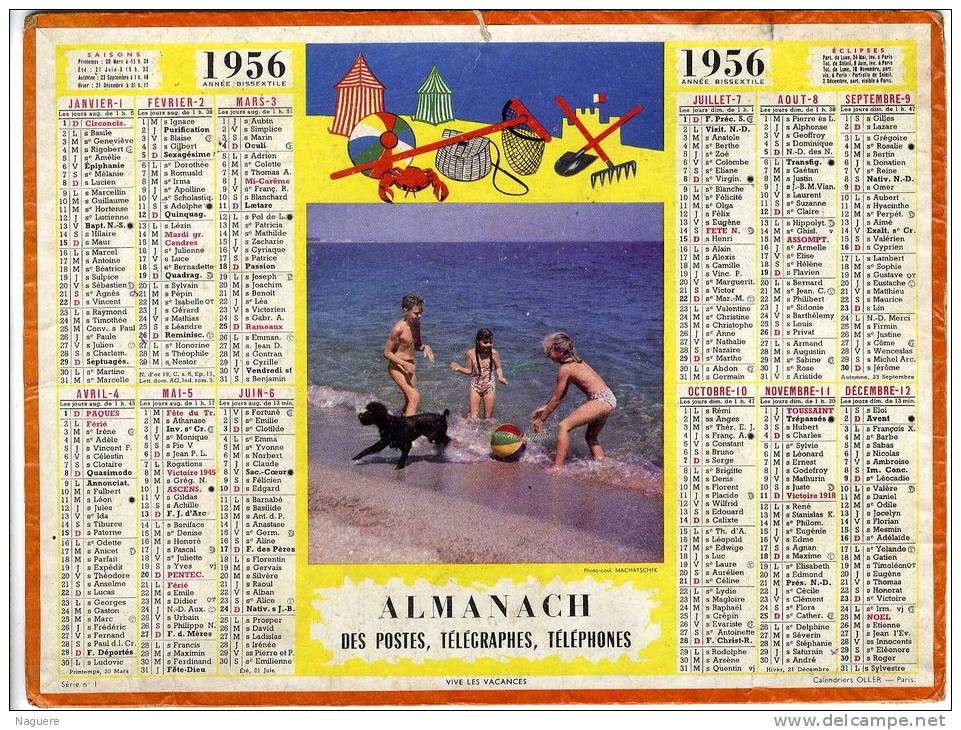 CALENDRIER ORIGINAL 1956  VIVE LES VACANCES   FEUILLET DE L AUDE - Petit Format : 1941-60