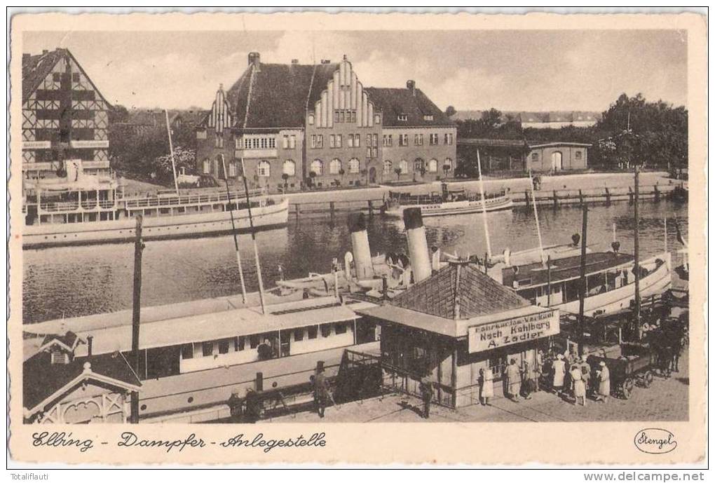 Elbing Dampfer Anlegestelle Belebt Kiosk Fahrkarten Nach Kahlberg A Zadler Elblag 13.8.1940 Gelaufen - Ostpreussen