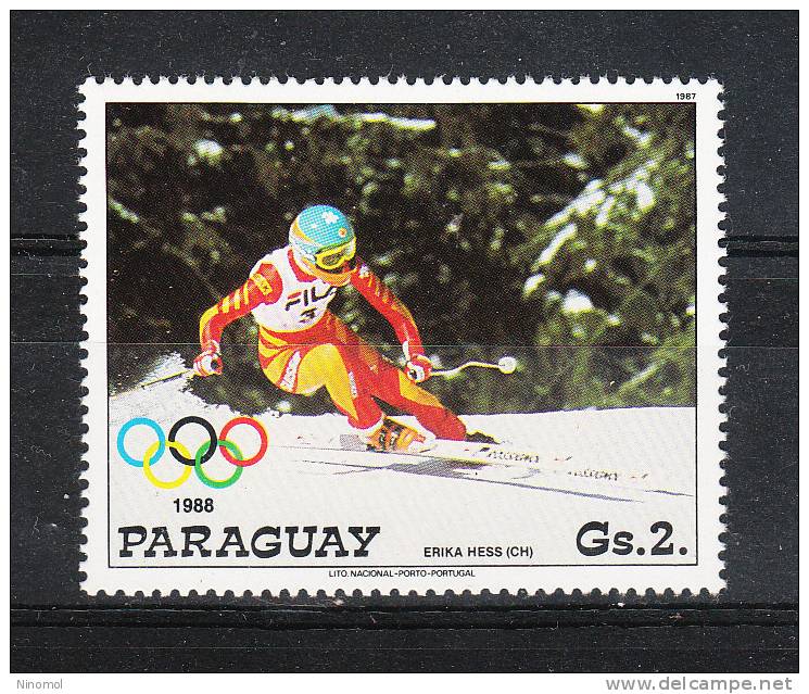 Paraguay   -   1987.   Preolimpiadi  " Calgary '88 " .  Erika Hess, Swiss Champion.  MNH, Fresh - Winter 1988: Calgary