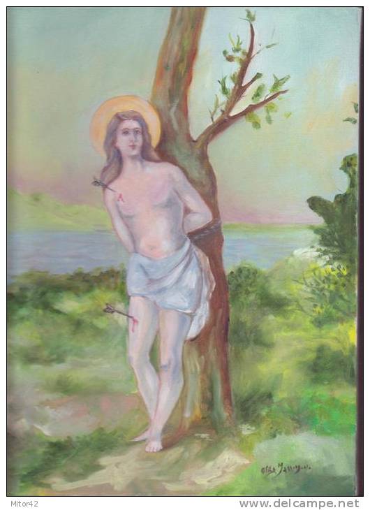 -Oil Painting On Wood Cm.24x30-Title: "Saint Sebastian"-certificate Of Guarantee Signed Autograph Of ´autho - Oils