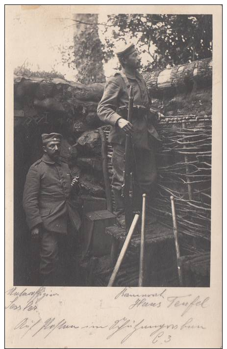 SOLDATS ALLEMANDS-POSTE DE GUET DANS LA TRANCHEE-7.BAY.LDW.INF.RGT.-CARTE PHOTO - War 1914-18