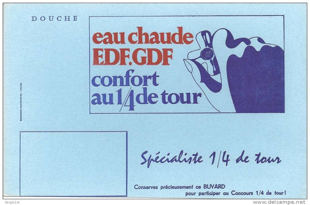 Buvard  Douche Eau Chaude EDF.GDF Confort Au 1/4 De Tour - Electricité & Gaz