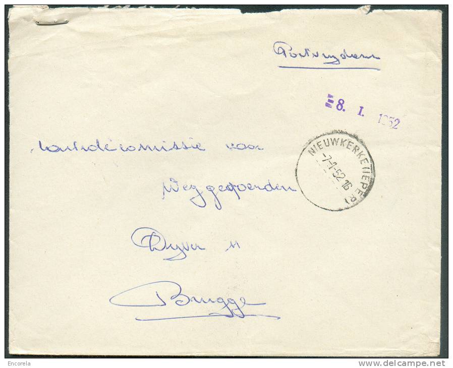 Lettre En Franchise De NIEUWKERKE (IEPER) Le 7-1-1952 Vers Brugge - 7953 - Sonstige & Ohne Zuordnung