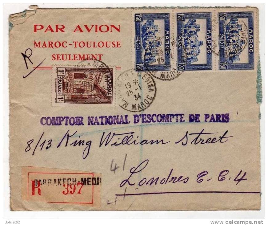 !!! ENVELOPPE LATECOERE RECOMMANDEE DU MAROC POUR LONDRES 1934 - 1960-.... Briefe & Dokumente