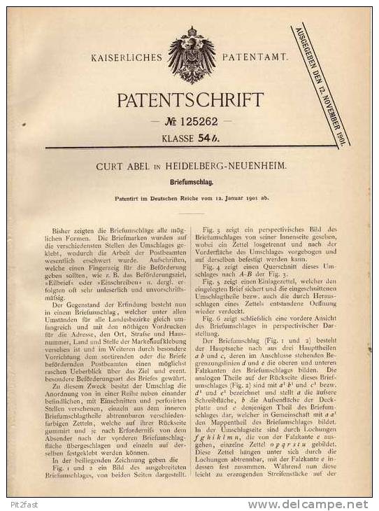 Original Patentschrift - Curt  Abel In Heidelberg - Neuenheim , 1901 , Briefumschlag !!! - Altri & Non Classificati
