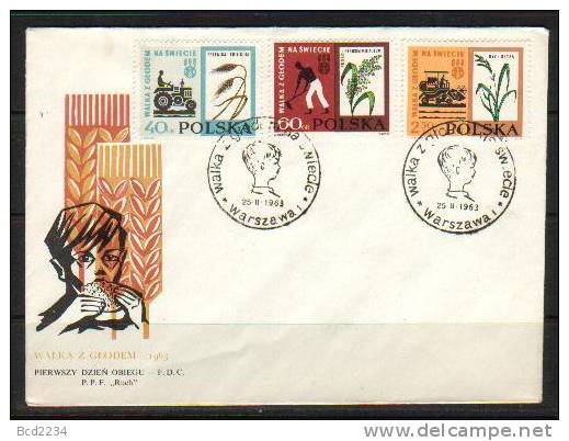 POLAND FDC 1963 WORLD FIGHT AGAINST FREEDOM FROM HUNGER Children Tractor Farming Maize Wheat Boy Bread Combine Harvester - FDC