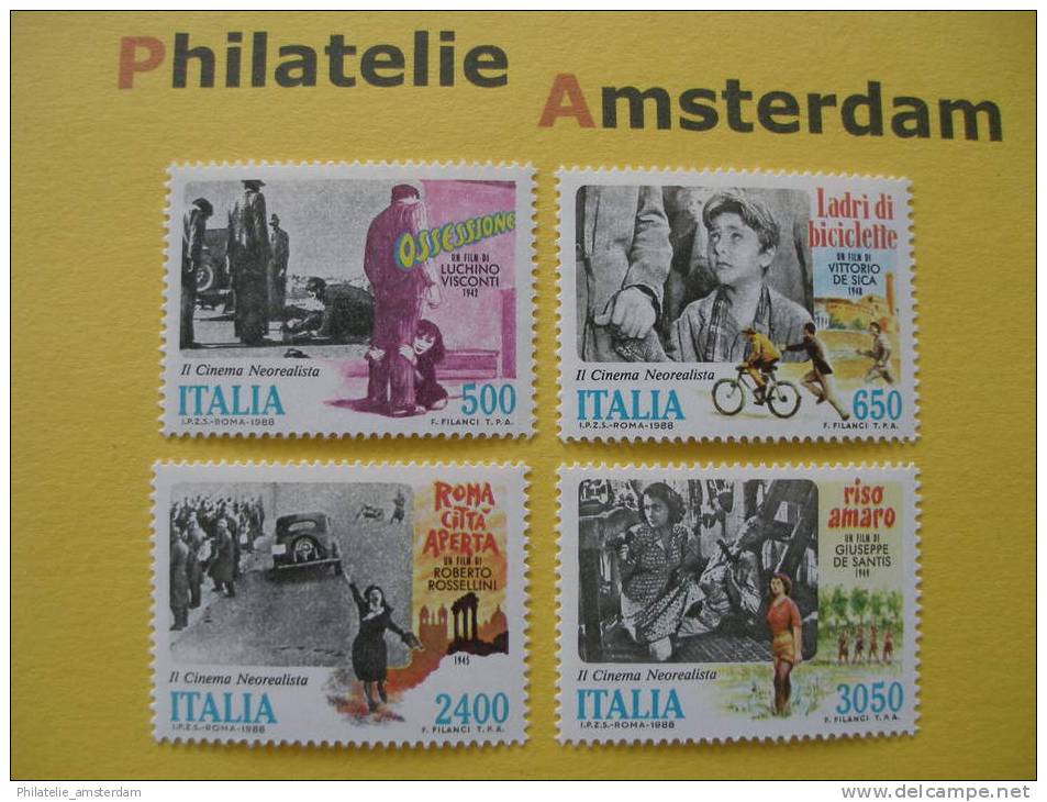 Italy 1988, NEO-REALISME FILM MOVIES KINO CINEMA / VISCONTI DE SICA ROSSELLINI DE SANTIS: Mi 2059-62, ** - 1981-90: Mint/hinged