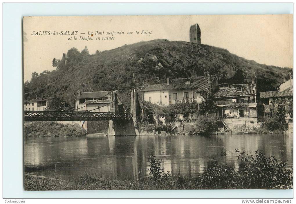 31   SALIES  DU SALAT  LE PONT SUSPENDU SUR LE SALAT ET LE DONJON EN RUINES    TTB - Salies-du-Salat