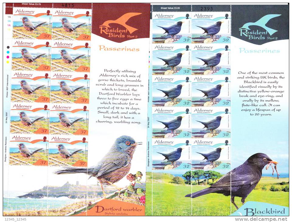 Alderney Postfris MNH Sheet Of 10 Passerines - Alderney