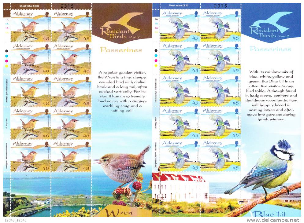 Alderney Postfris MNH Sheet Of 10 Passerines - Alderney