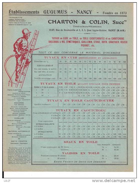 Pompiers 2 Feuillets Catalogue Charton Et Colin Tuyaucuirs, Habillements Et équipements - Feuerwehr