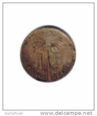 BELGIAN CONGO   1  FRANC  1930  (KM # 20) - 1910-1934: Albert I