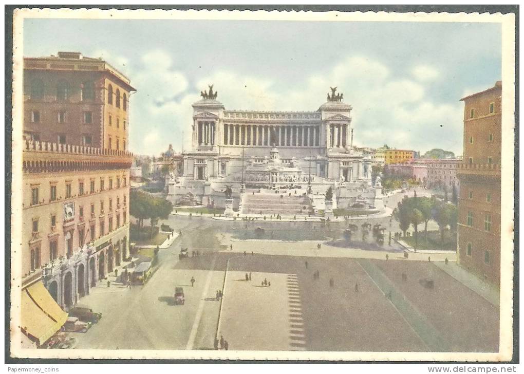 ITALY ROME - ROMA 1937 POSTCARD - CARTOLINA PIAZZA VENEZIA & VICTOR EMMANUEL II MONUMENT - 2 SCANS - Places & Squares