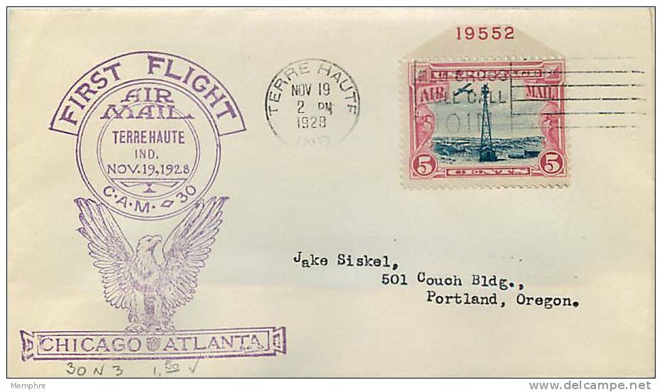 1928  First Flight  Terre Haute IN   CAM 30 - 1c. 1918-1940 Covers