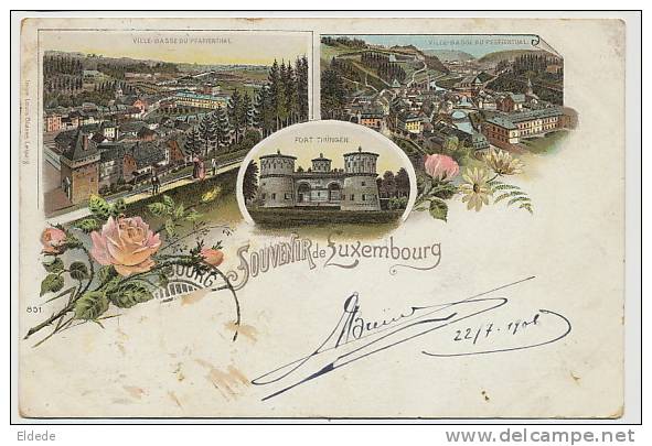 Souvenir Litho 851 Louis Glaser Leipzig Ville Basse Pfaffenthal Voyagé 1906 - Luxemburg - Town