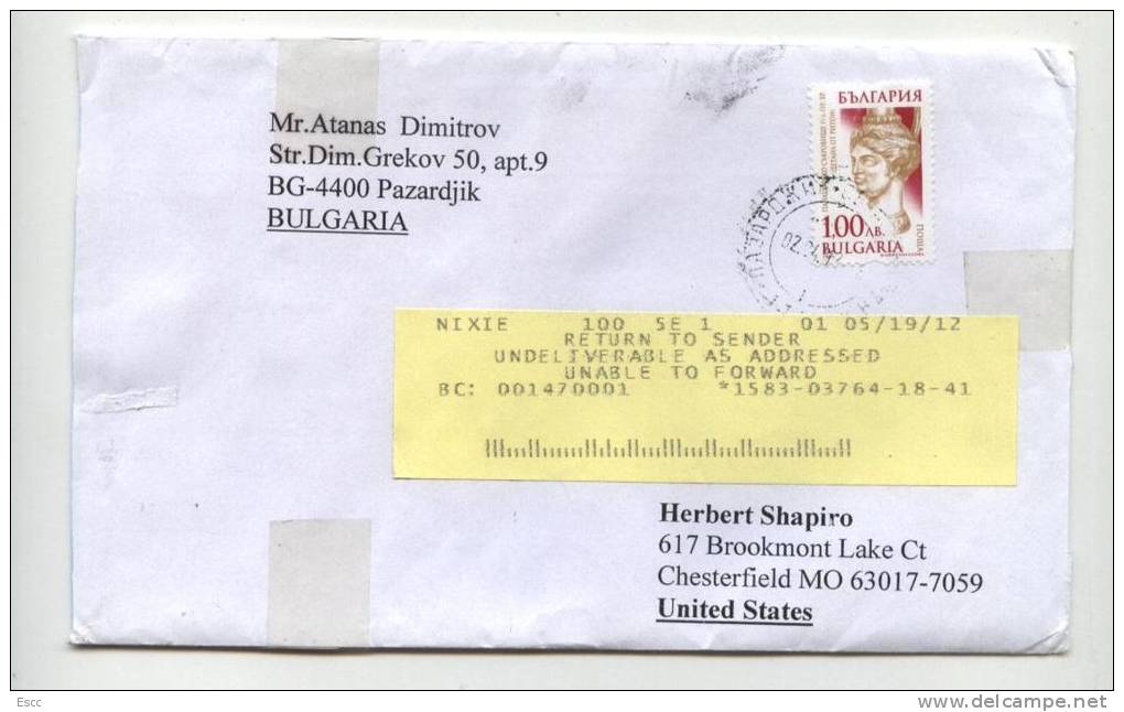 Mailed Cover (letter) With Stamp   Art 1999  From   Bulgaria To Canada - Briefe U. Dokumente