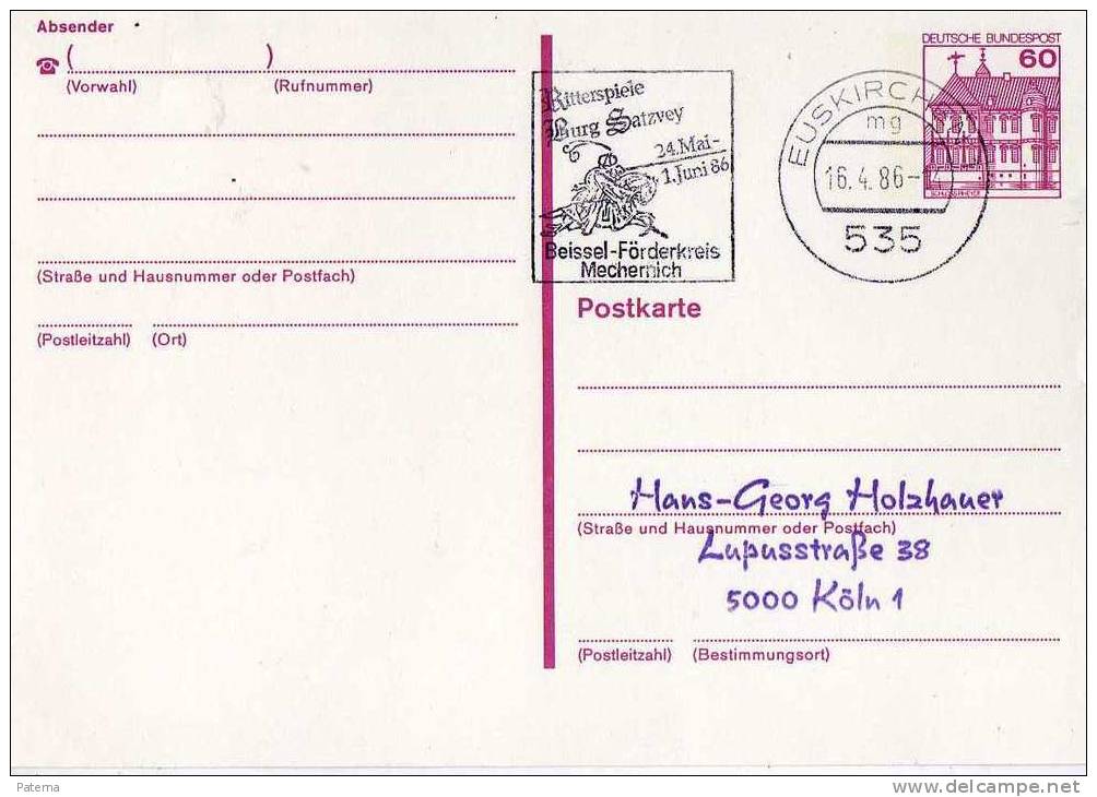 3200  Entero Postal Euskirchen  1986, Alemania - Postkaarten - Gebruikt